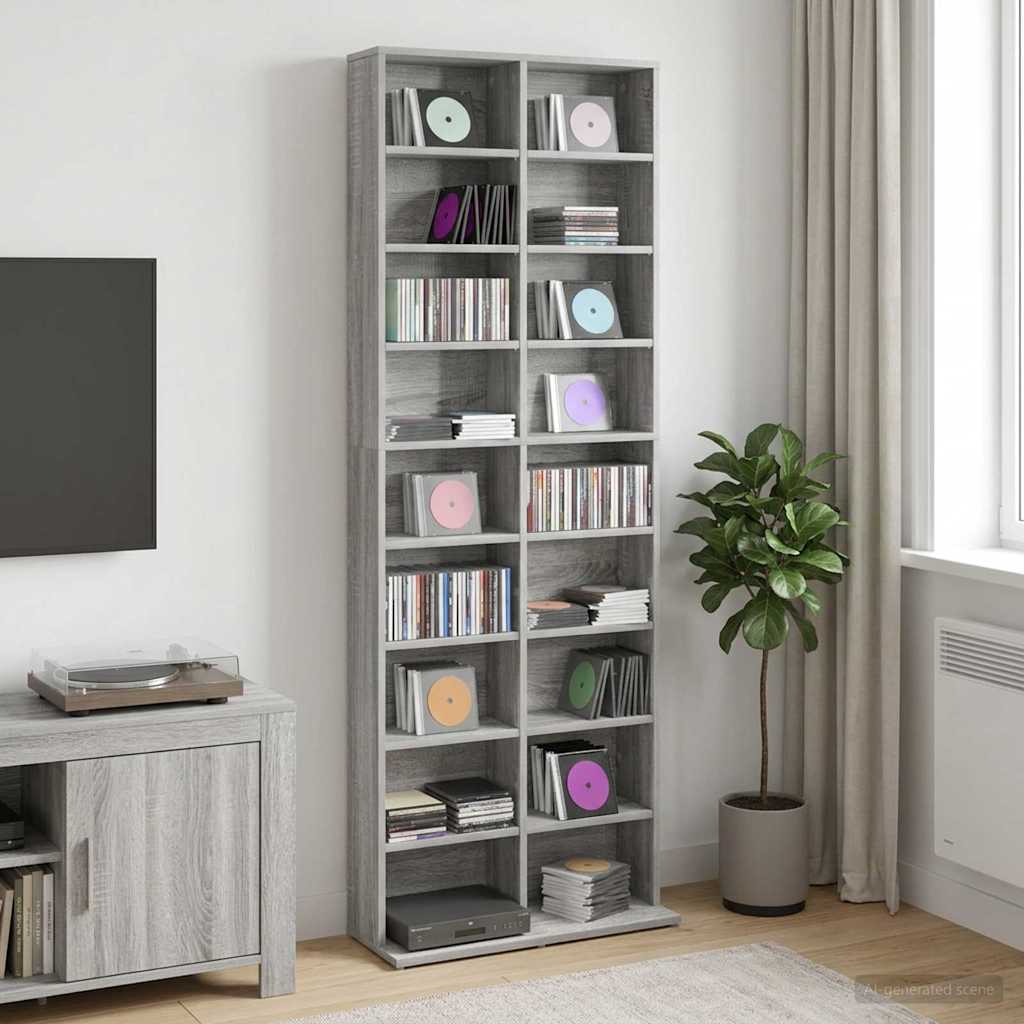 CD Kast Grijs Sonoma 65 x 23,5 x 175 cm Bewerkt hout