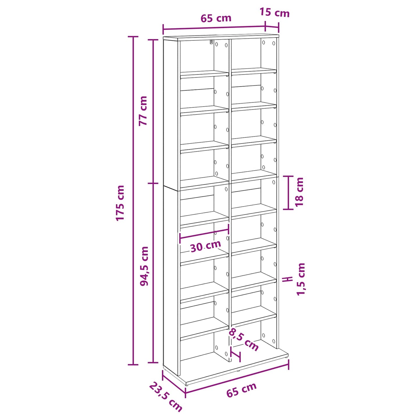 CD Kast Grijs Sonoma 65 x 23,5 x 175 cm Bewerkt hout