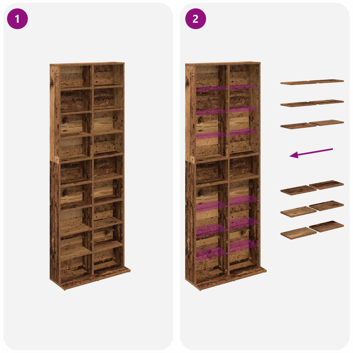 CD Kast Oud hout 65 x 23,5 x 175 cm Bewerkt hout