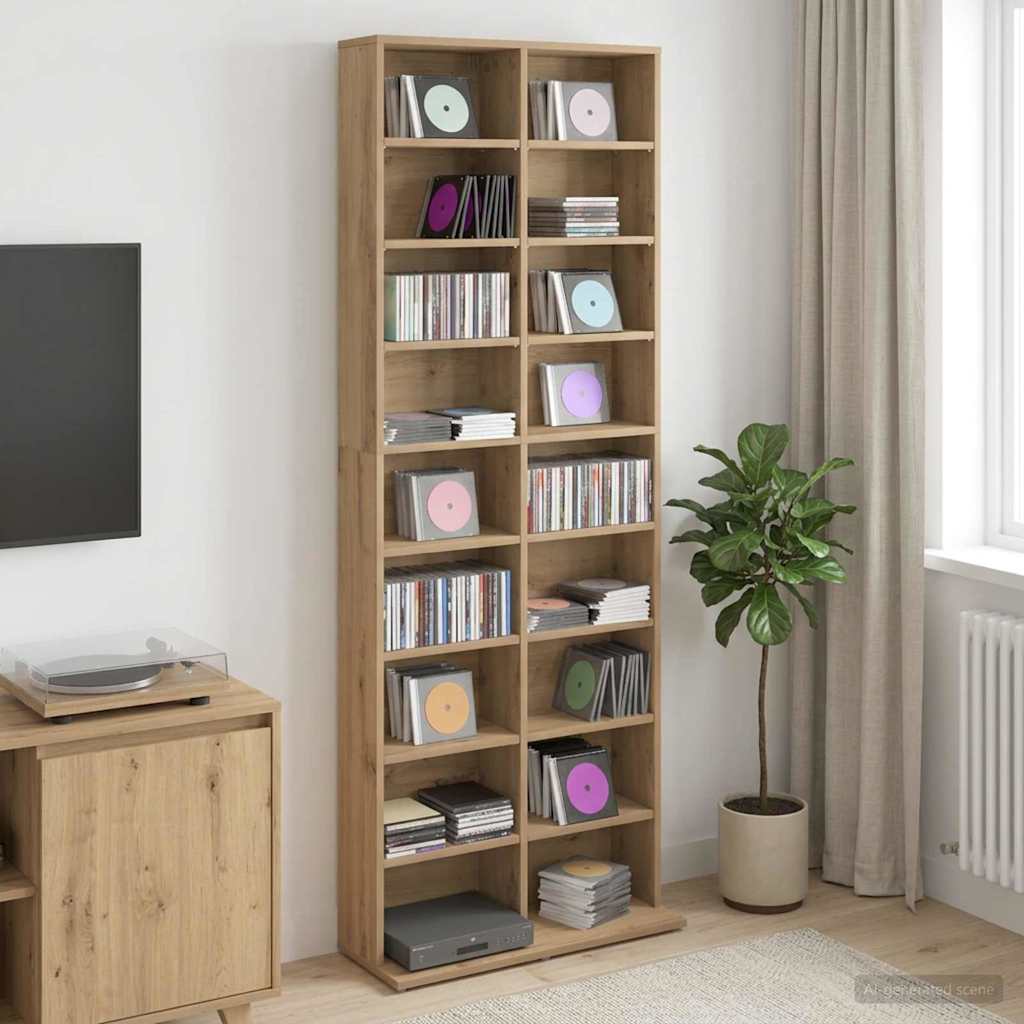 CD Kast Artisanaal eiken 65 x 23,5 x 175 cm Bewerkt hout