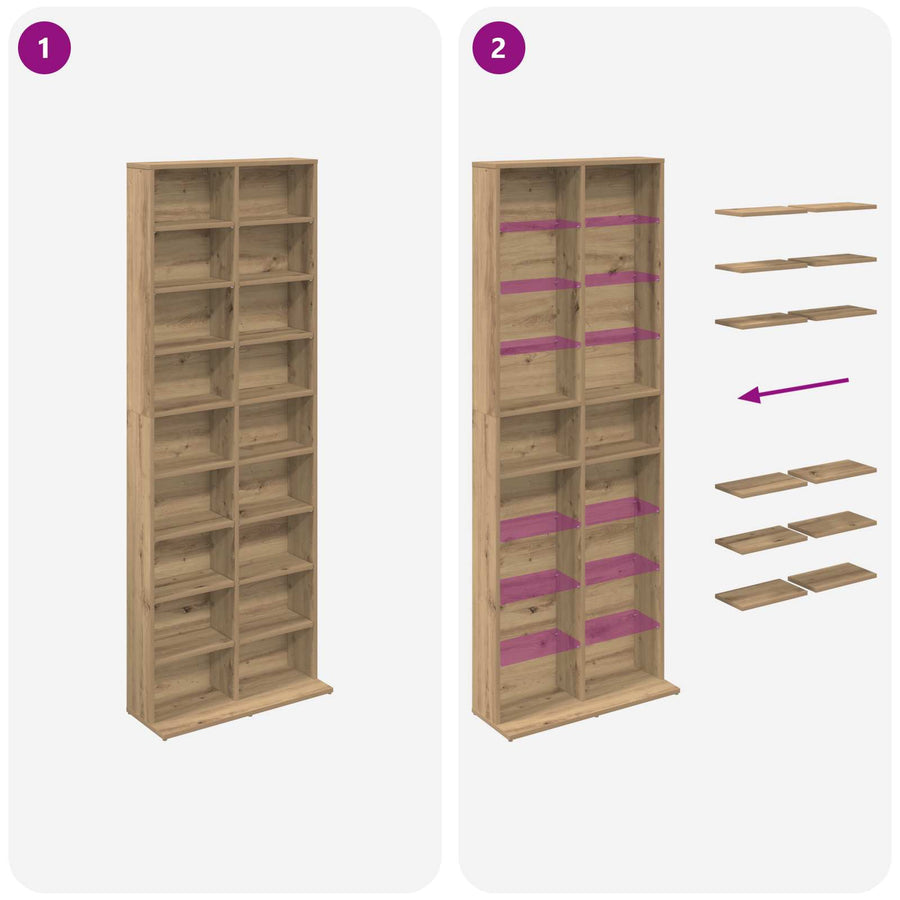 CD Kast Artisanaal eiken 65 x 23,5 x 175 cm Bewerkt hout
