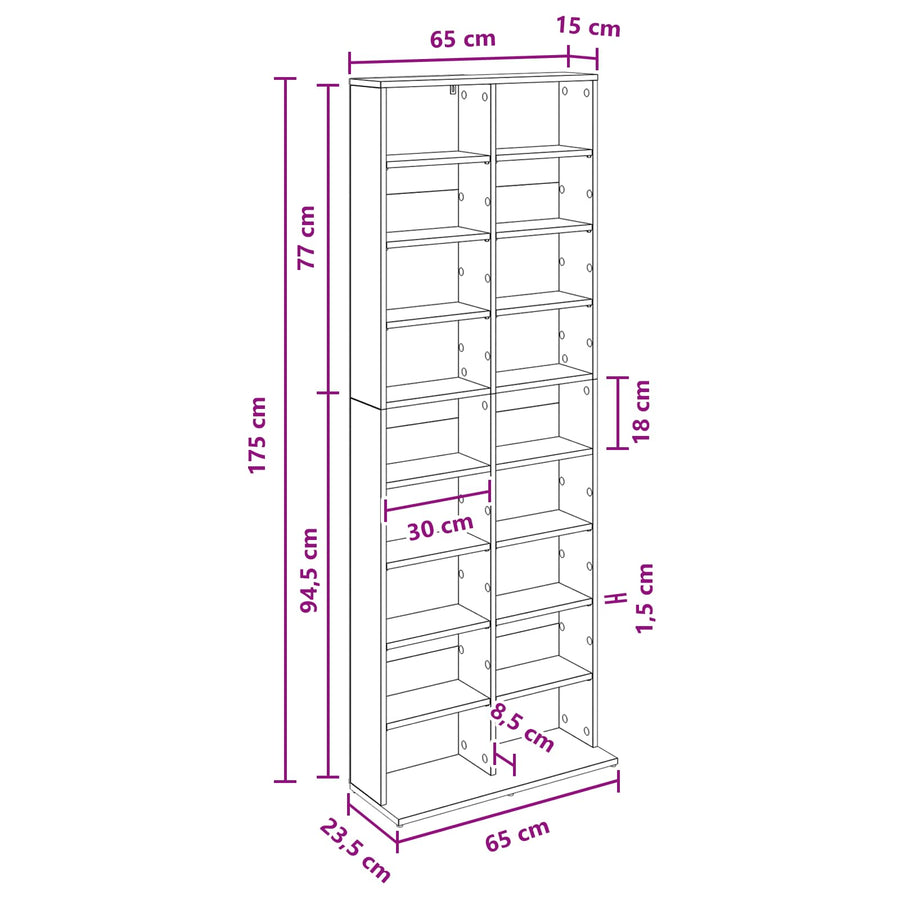 CD Kast Artisanaal eiken 65 x 23,5 x 175 cm Bewerkt hout