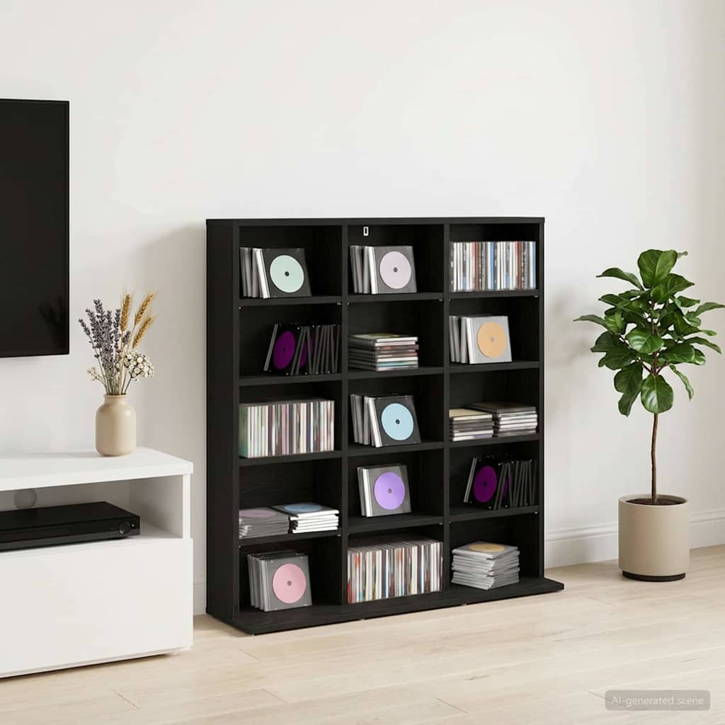CD Kast Zwart eiken 96 x 23,5 x 97,5 cm Bewerkt hout