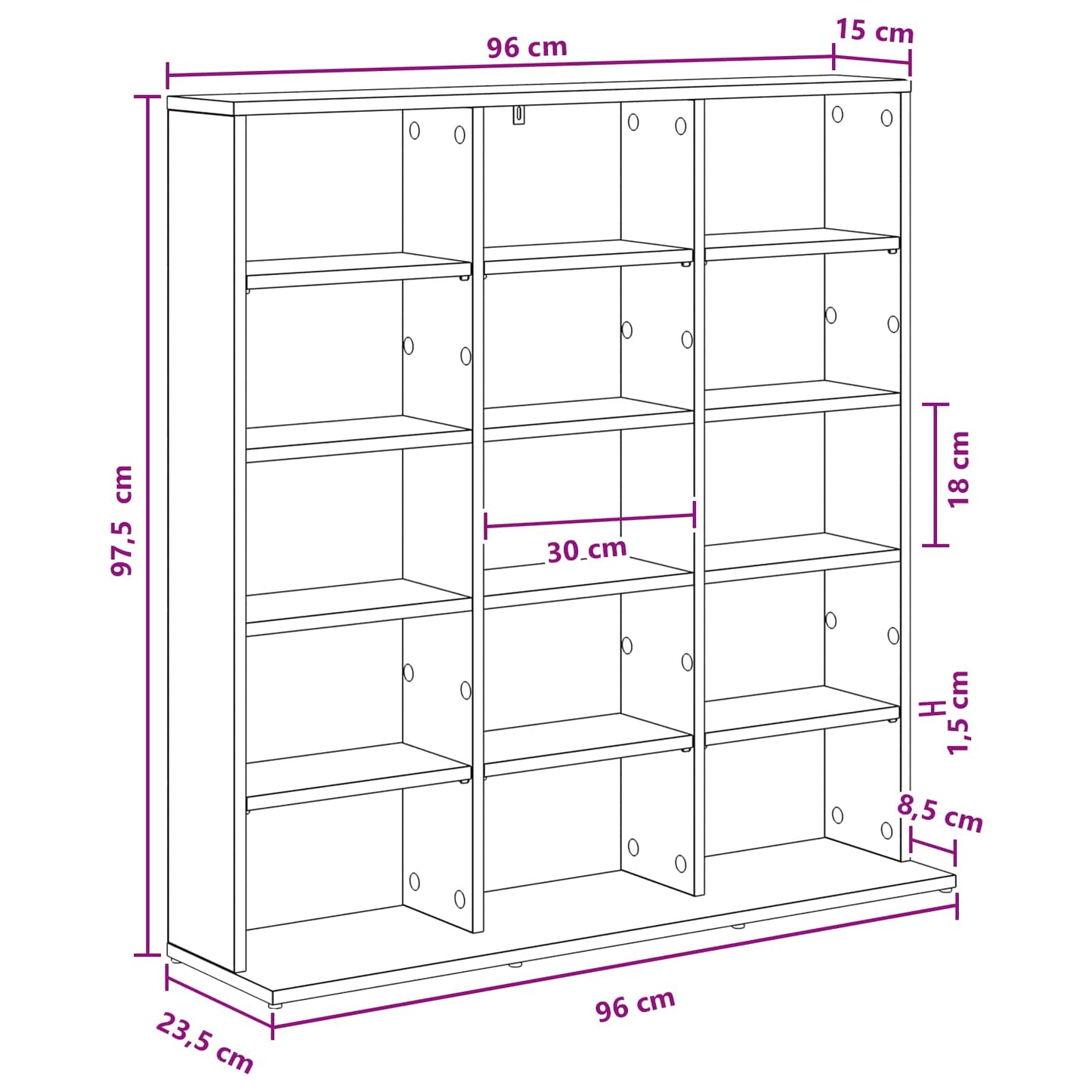 CD Kast Gerookt eiken 96 x 23,5 x 97,5 cm Bewerkt hout