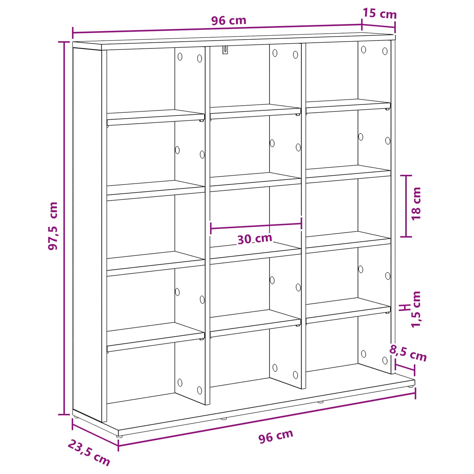 CD Kast Gerookt eiken 96 x 23,5 x 97,5 cm Bewerkt hout