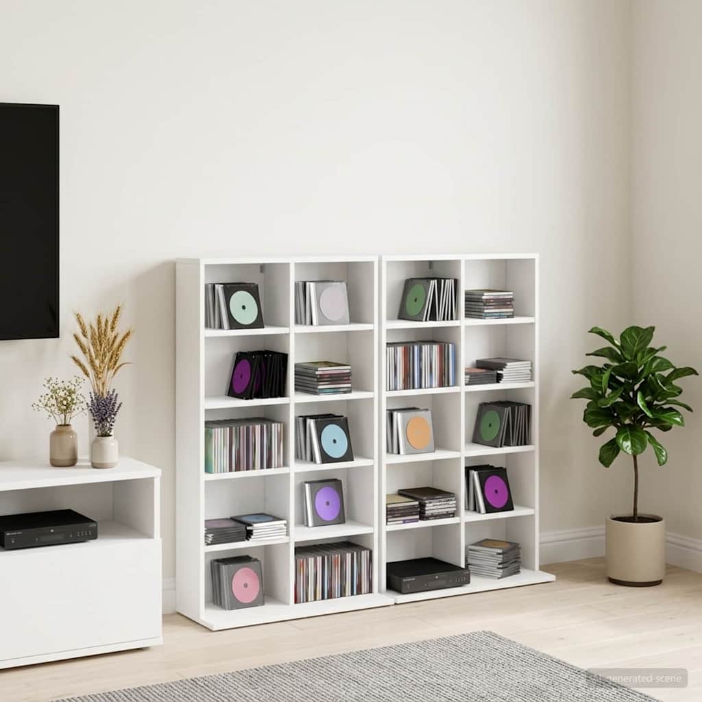CD Kast 2 st Wit 65 x 23,5 x 97,5 cm Bewerkt hout