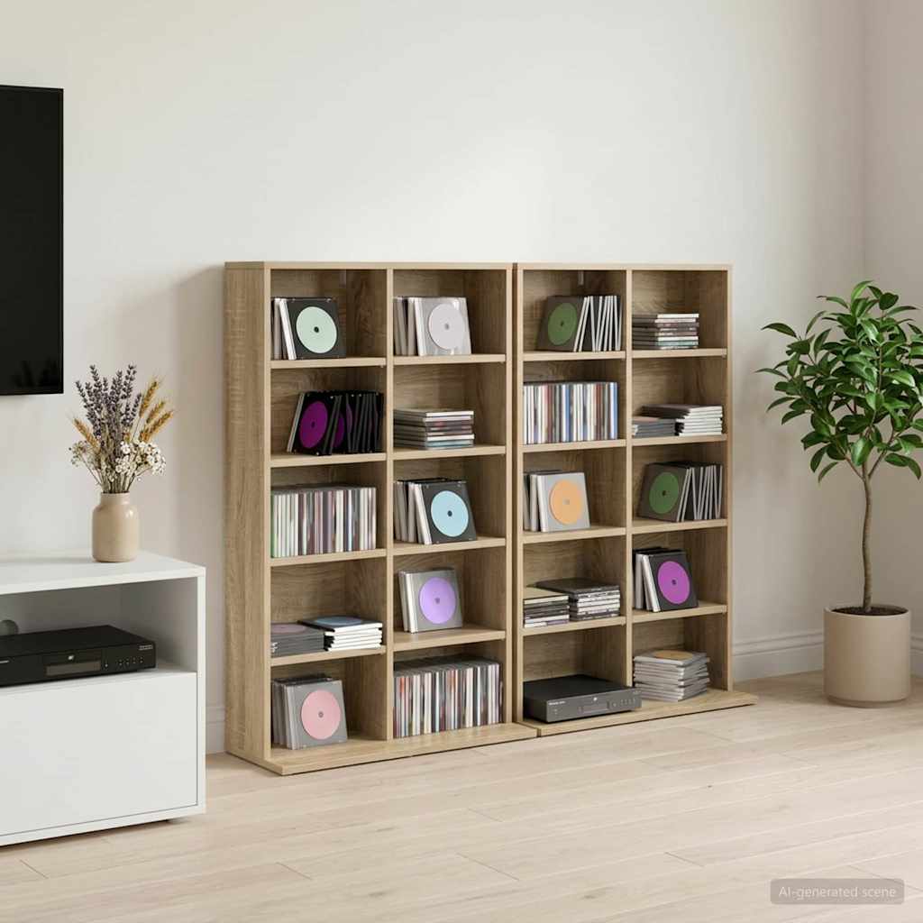 CD Kast 2 st Sonoma Eiken 65 x 23,5 x 97,5 cm Bewerkt hout