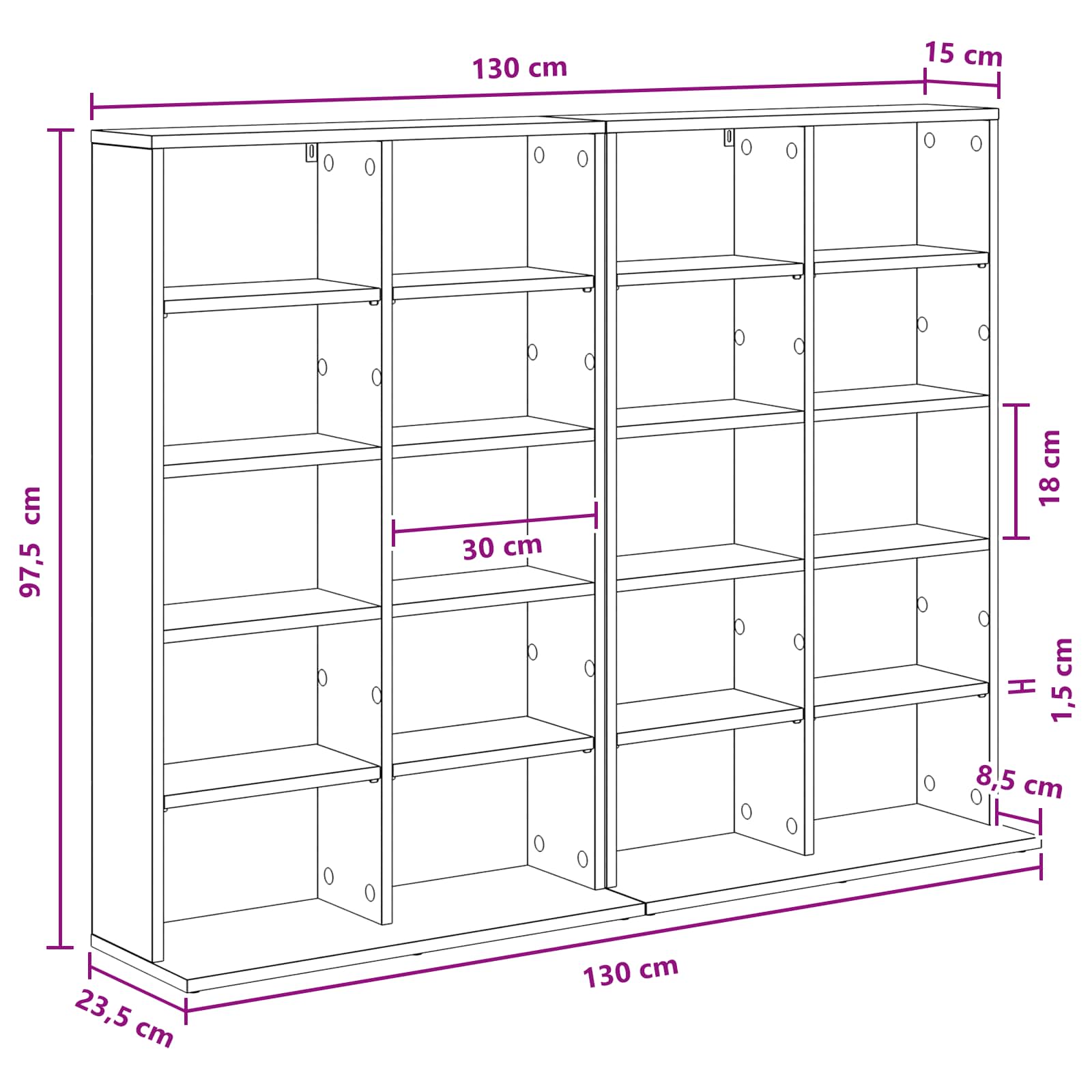 CD Kast 2 st Sonoma Eiken 65 x 23,5 x 97,5 cm Bewerkt hout