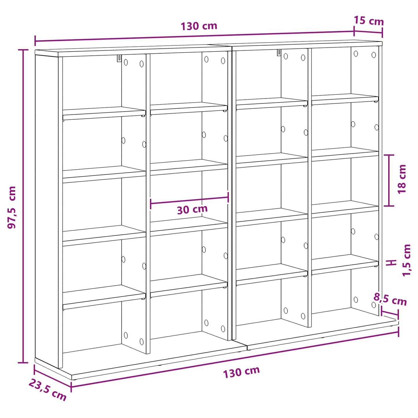 CD Kast 2 st Betongrijs 65 x 23,5 x 97,5 cm Bewerkt hout