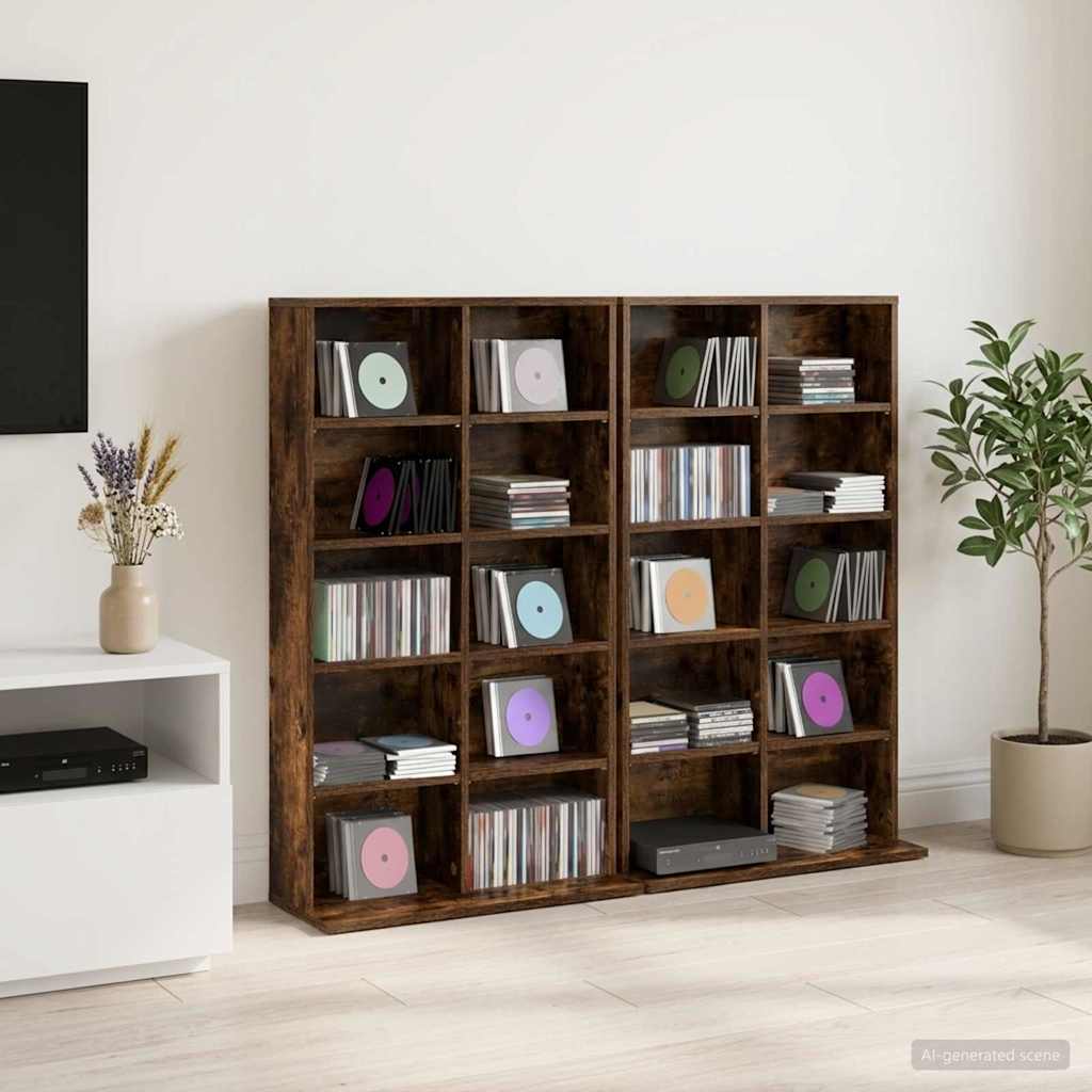 CD Kast 2 st Gerookt eiken 65 x 23,5 x 97,5 cm Bewerkt hout