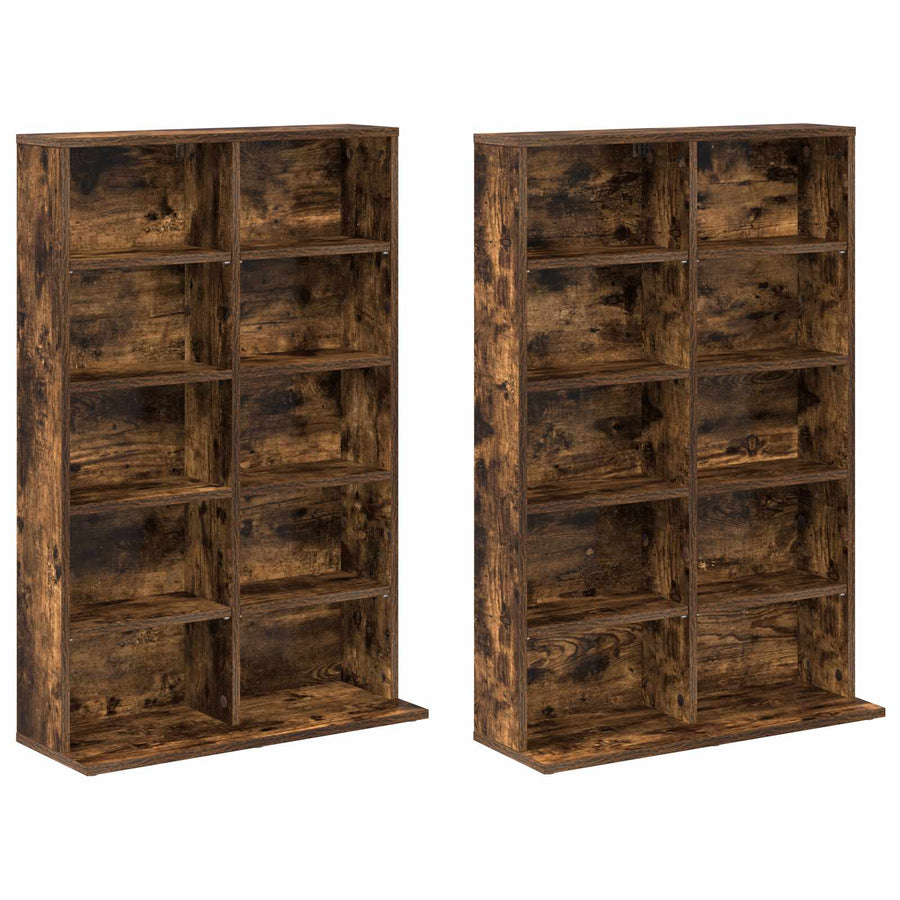 CD Kast 2 st Gerookt eiken 65 x 23,5 x 97,5 cm Bewerkt hout