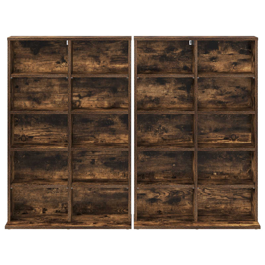 CD Kast 2 st Gerookt eiken 65 x 23,5 x 97,5 cm Bewerkt hout