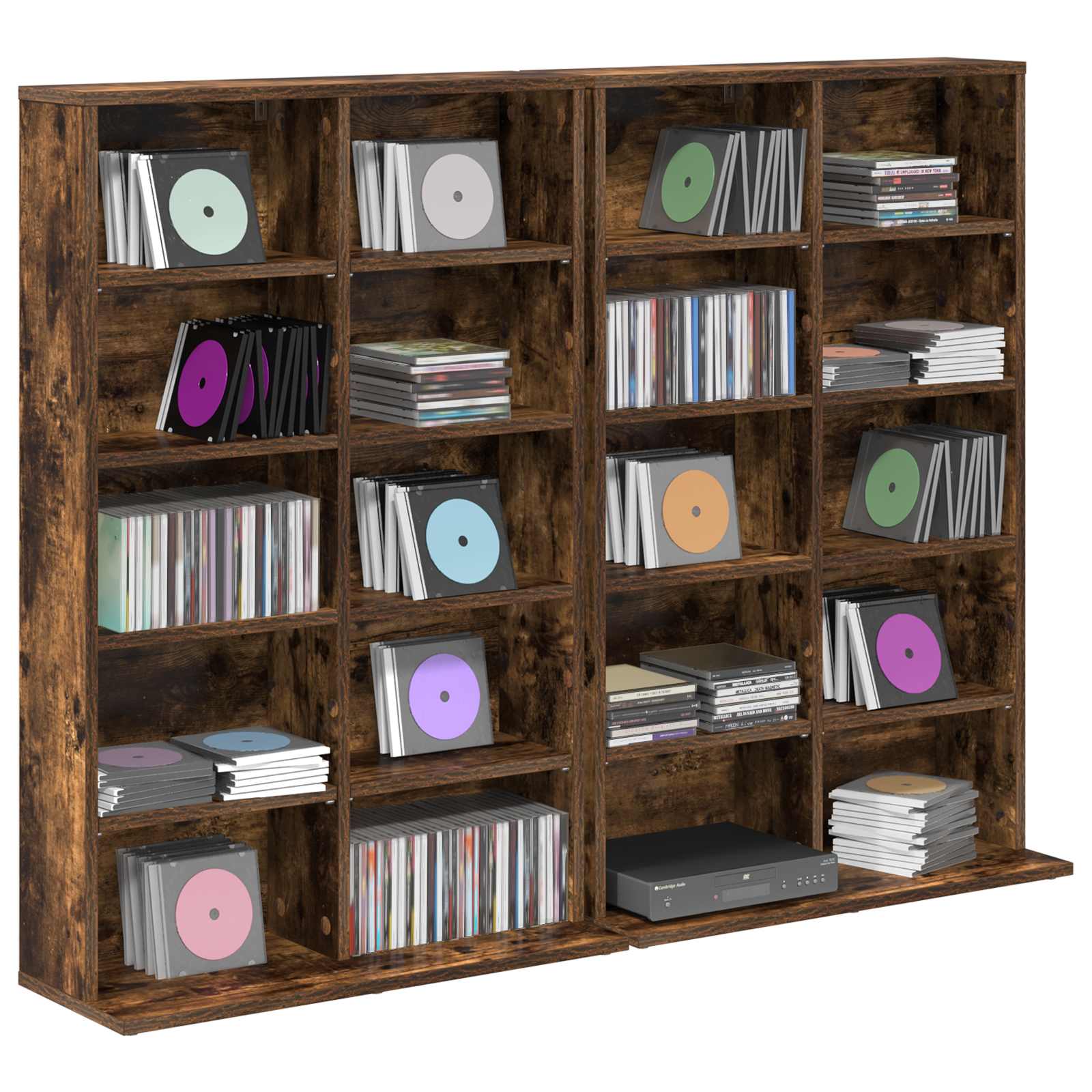 CD Kast 2 st Gerookt eiken 65 x 23,5 x 97,5 cm Bewerkt hout
