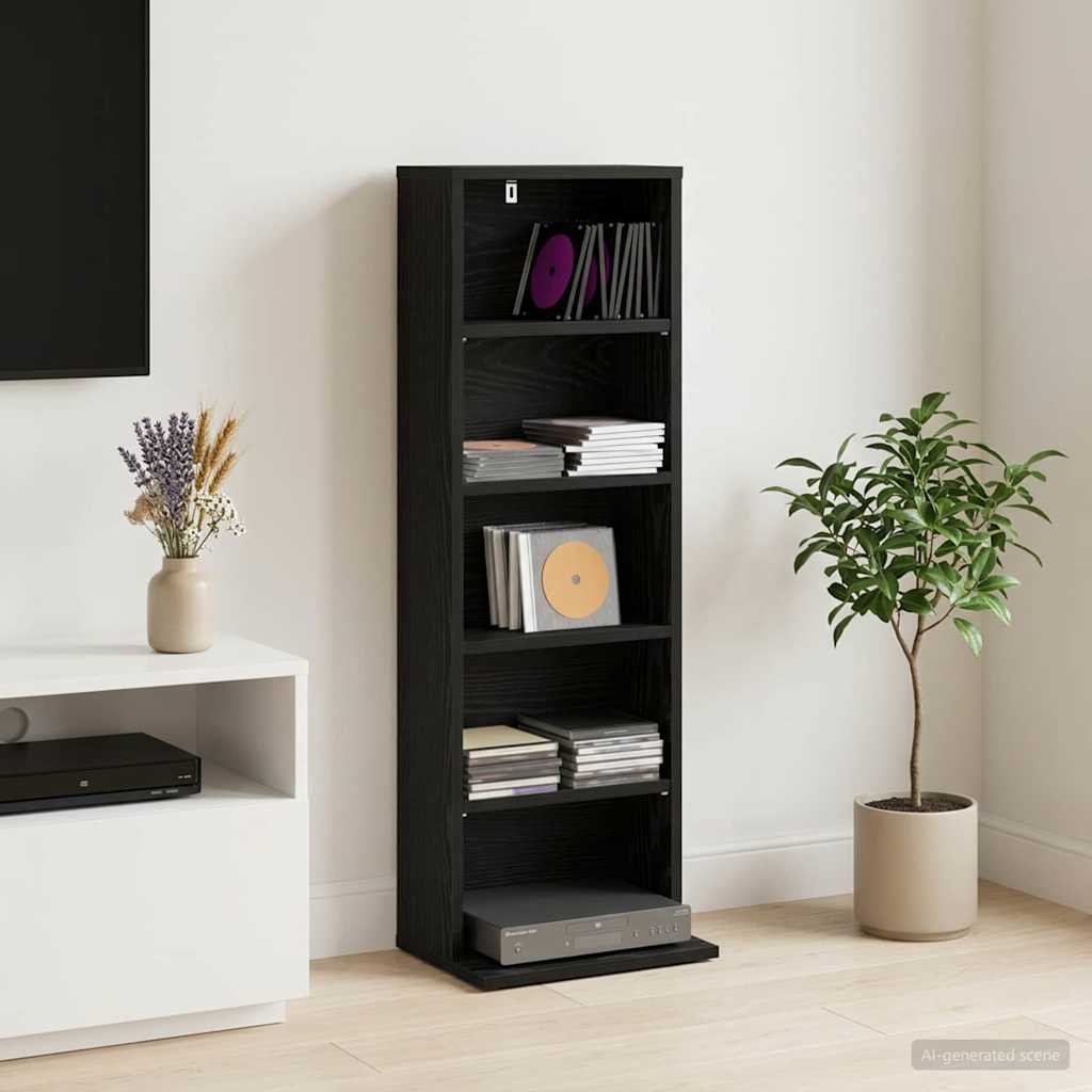 CD Kast Zwart eiken 33 x 23,5 x 97,5 cm Bewerkt hout