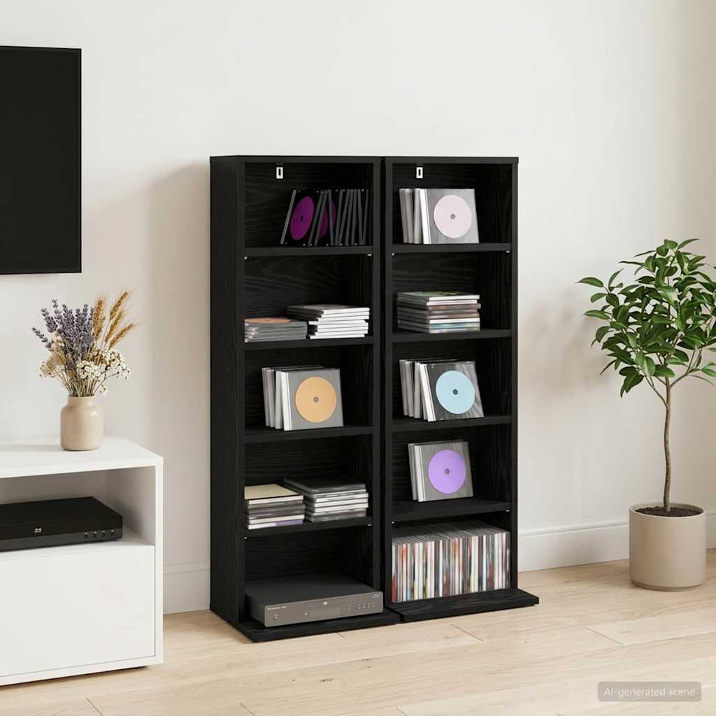 CD Kast 2 st Zwart eiken 33 x 23,5 x 97,5 cm Bewerkt hout