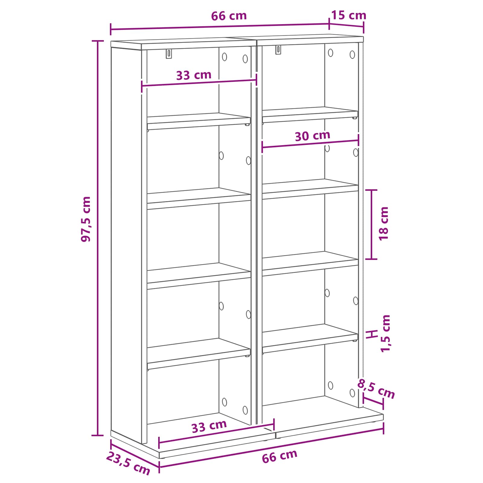 CD Kast 2 st Betongrijs 33 x 23,5 x 97,5 cm Bewerkt hout