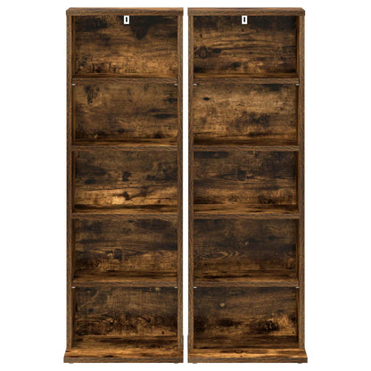 CD Kast 2 st Gerookt eiken 33 x 23,5 x 97,5 cm Bewerkt hout