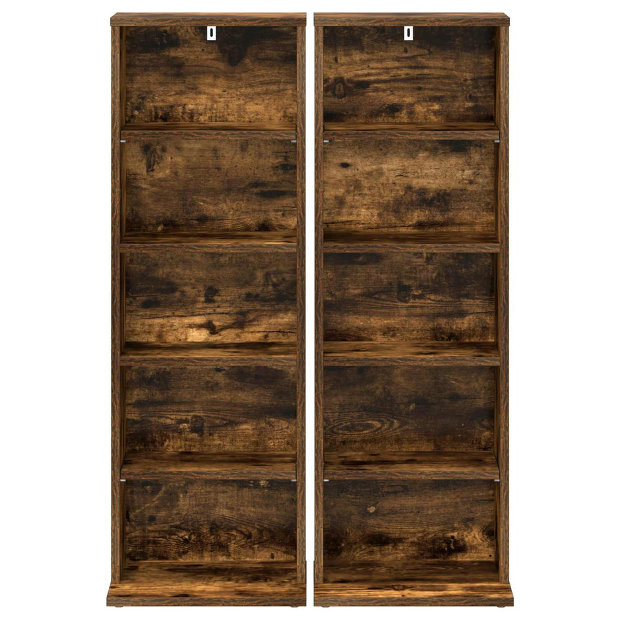 CD Kast 2 st Gerookt eiken 33 x 23,5 x 97,5 cm Bewerkt hout