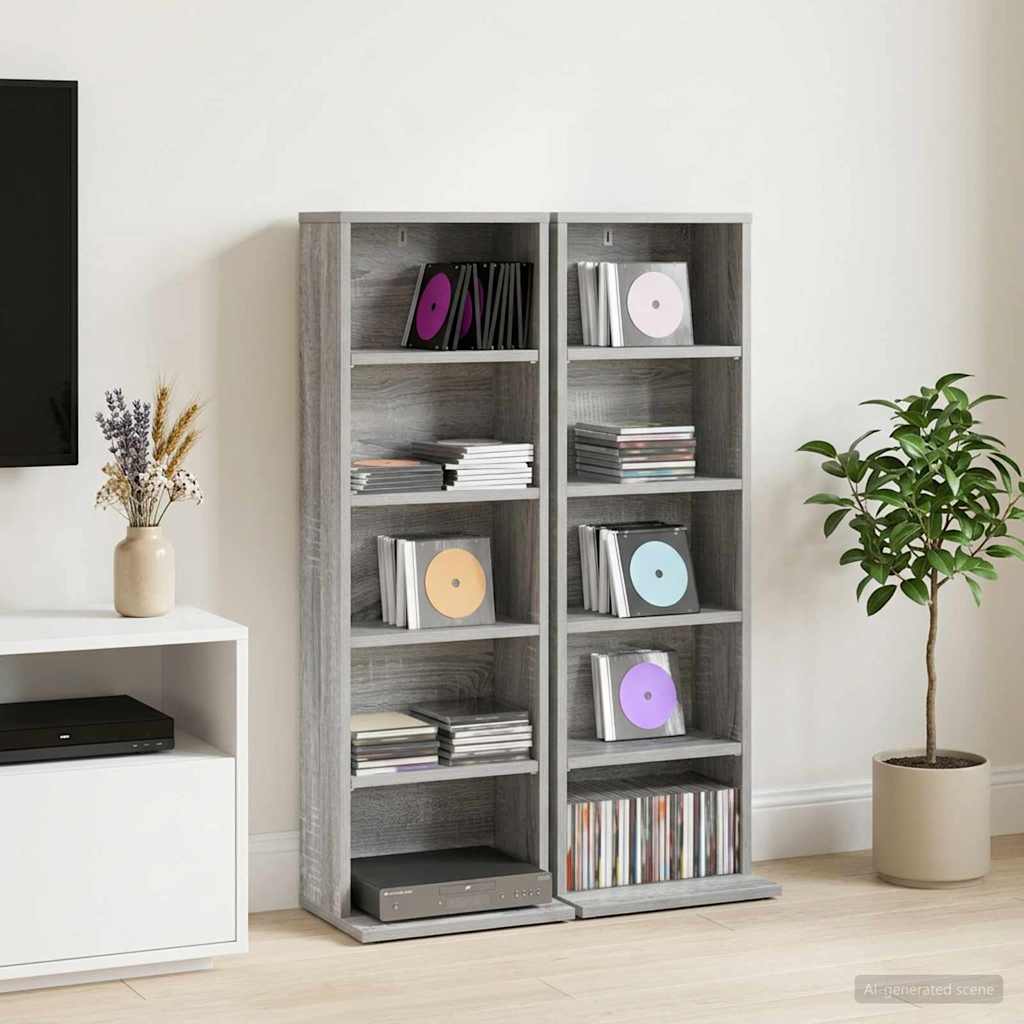 CD Kast 2 st Grijs Sonoma 33 x 23,5 x 97,5 cm Bewerkt hout