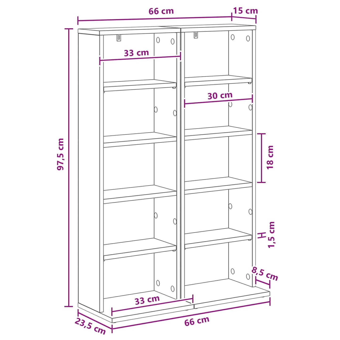 CD Kast 2 st Oud hout 33 x 23,5 x 97,5 cm Bewerkt hout