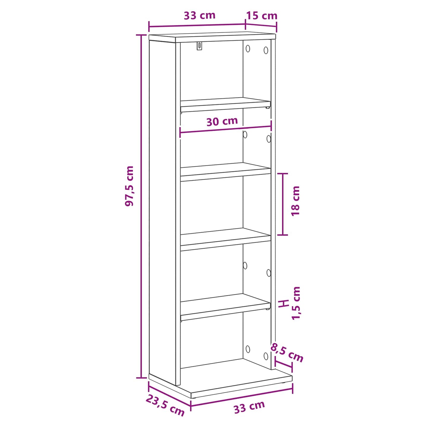 CD Kast Artisanaal eiken 33 x 23,5 x 97,5 cm Bewerkt hout