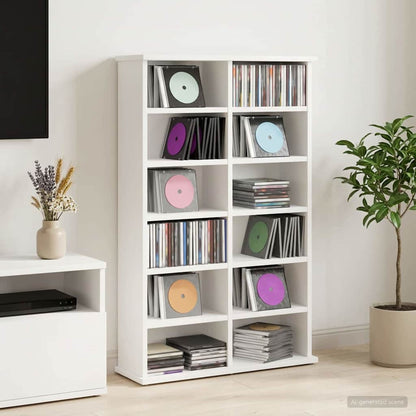 CD Kast Wit 60 x 17 x 92 cm Bewerkt hout