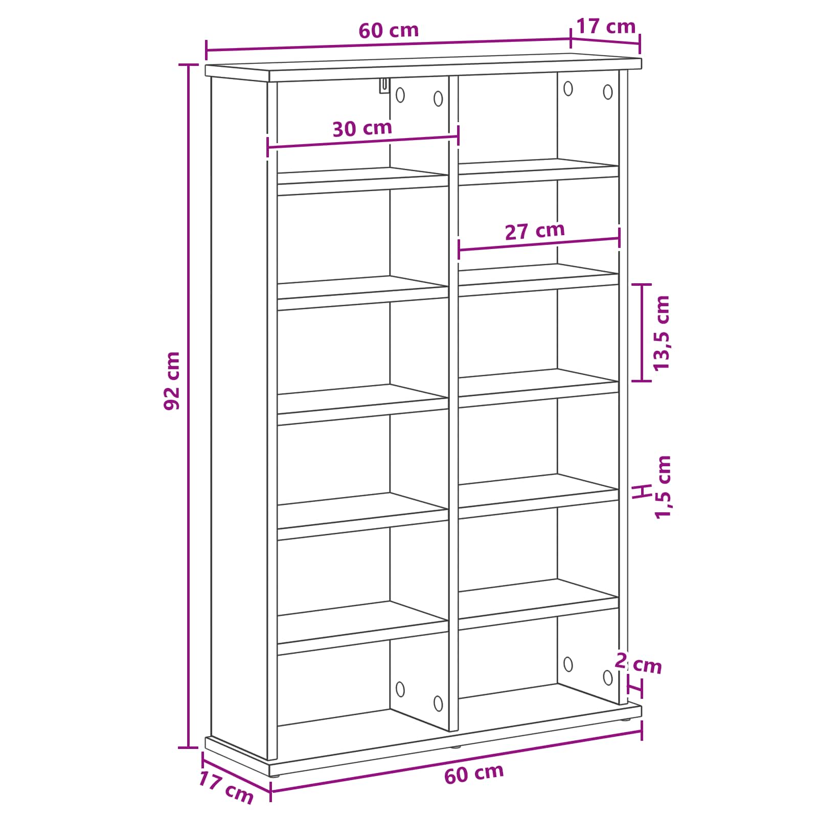 CD Kast Wit 60 x 17 x 92 cm Bewerkt hout