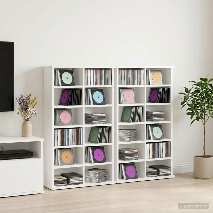 CD Kast 2 st Wit 60 x 17 x 92 cm Bewerkt hout