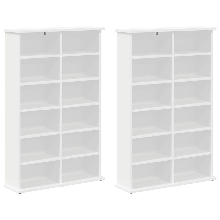 CD Kast 2 st Wit 60 x 17 x 92 cm Bewerkt hout