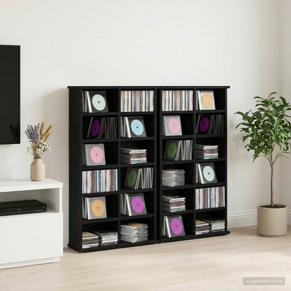 CD Kast 2 st Zwart eiken 60 x 17 x 92 cm Bewerkt hout
