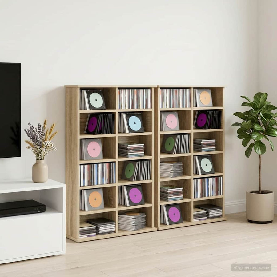 CD Kast 2 st Sonoma Eiken 60 x 17 x 92 cm Bewerkt hout