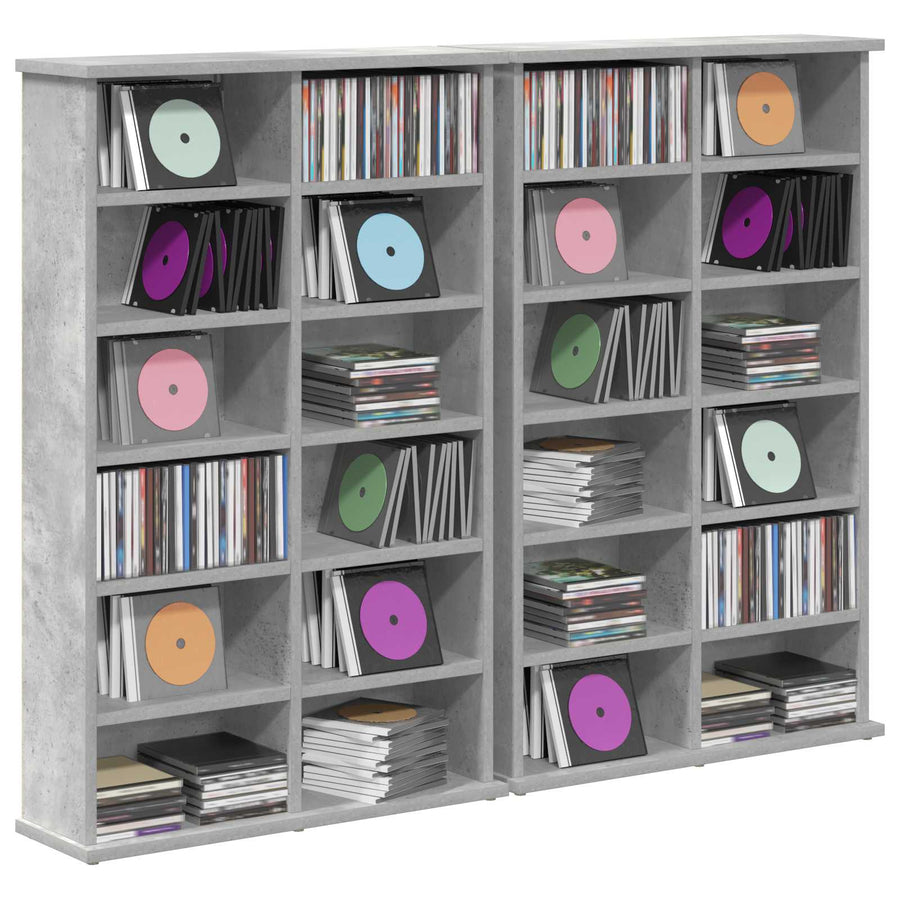 CD Kast 2 st Betongrijs 60 x 17 x 92 cm Bewerkt hout