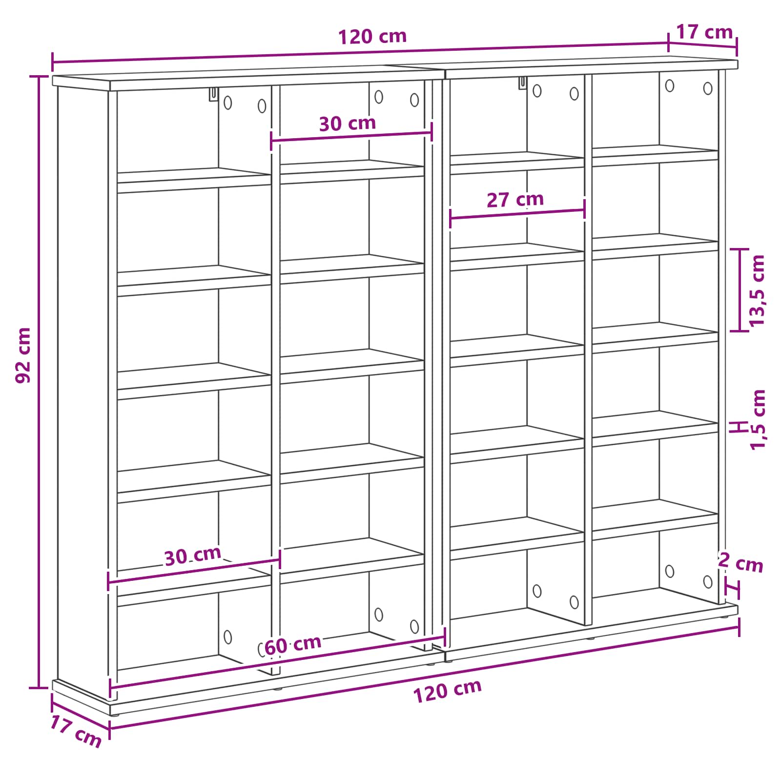 CD Kast 2 st Betongrijs 60 x 17 x 92 cm Bewerkt hout