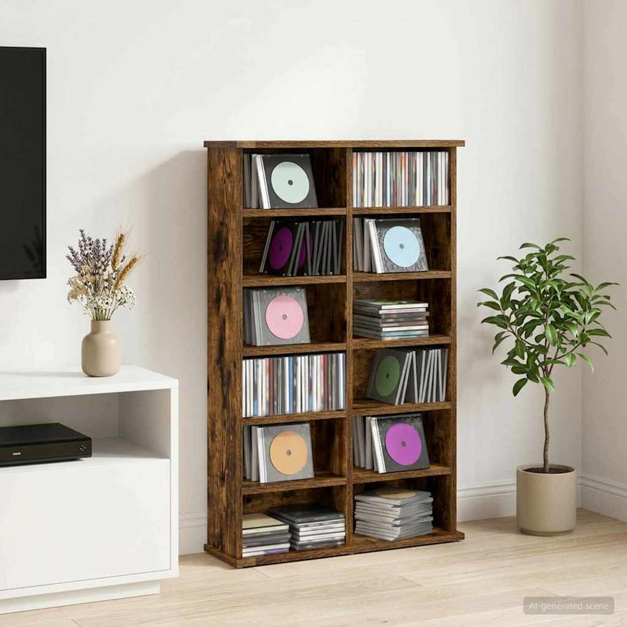 CD Kast Gerookt eiken 60 x 17 x 92 cm Bewerkt hout