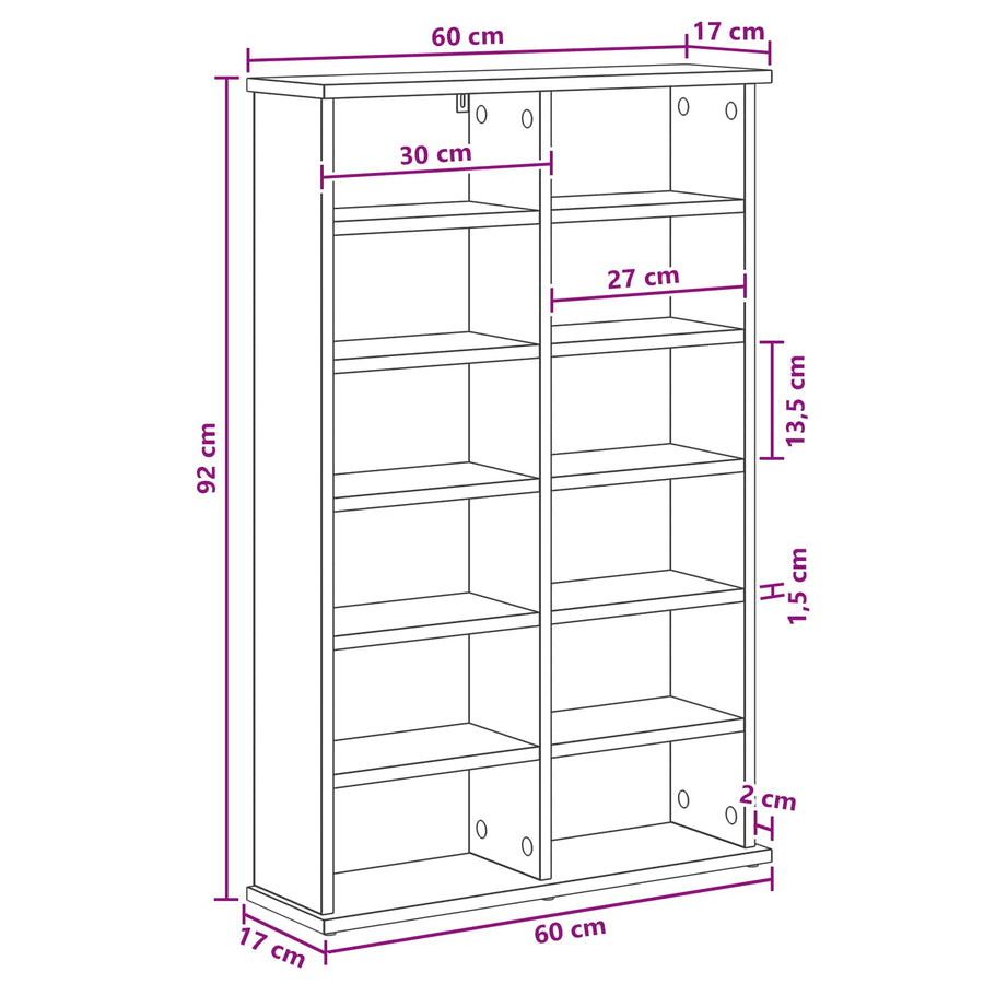 CD Kast Gerookt eiken 60 x 17 x 92 cm Bewerkt hout