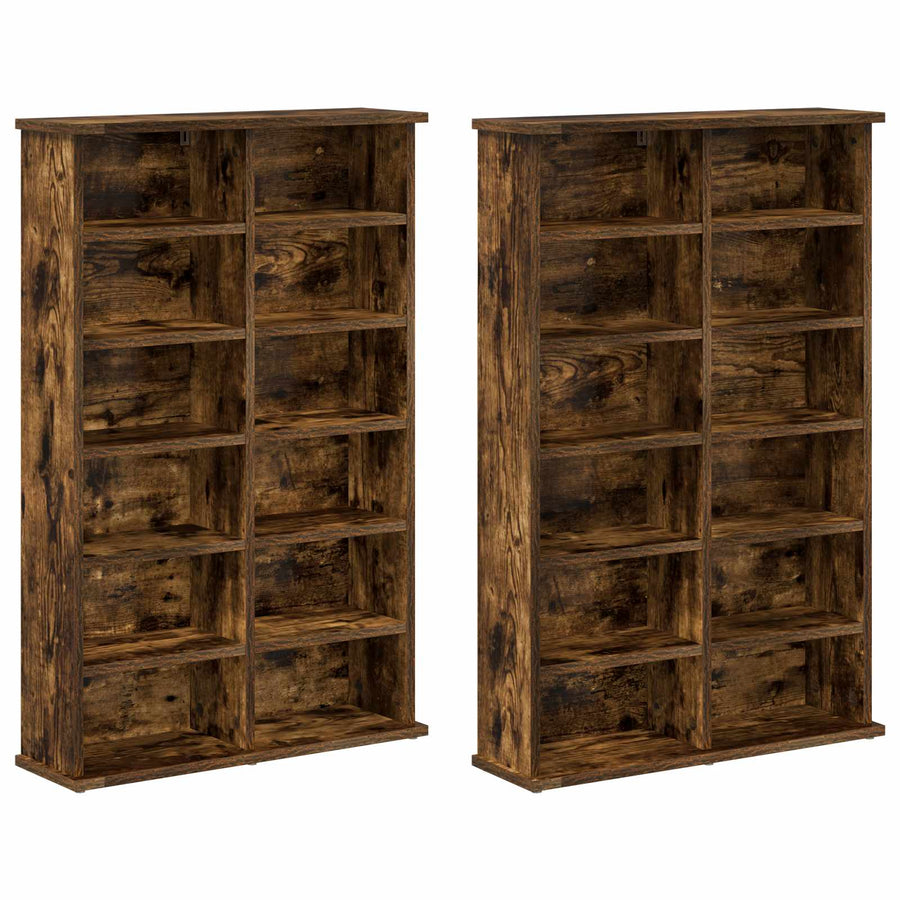 CD Kast 2 st Gerookt eiken 60 x 17 x 92 cm Bewerkt hout