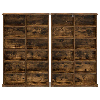 CD Kast 2 st Gerookt eiken 60 x 17 x 92 cm Bewerkt hout
