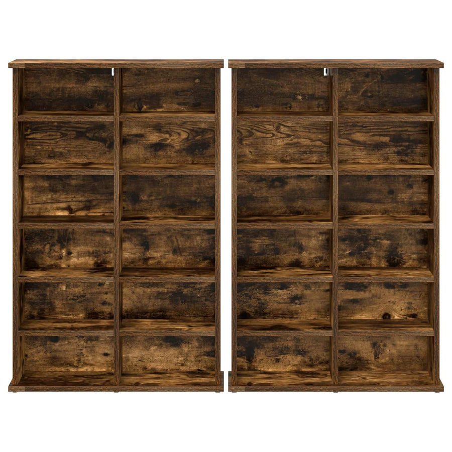CD Kast 2 st Gerookt eiken 60 x 17 x 92 cm Bewerkt hout