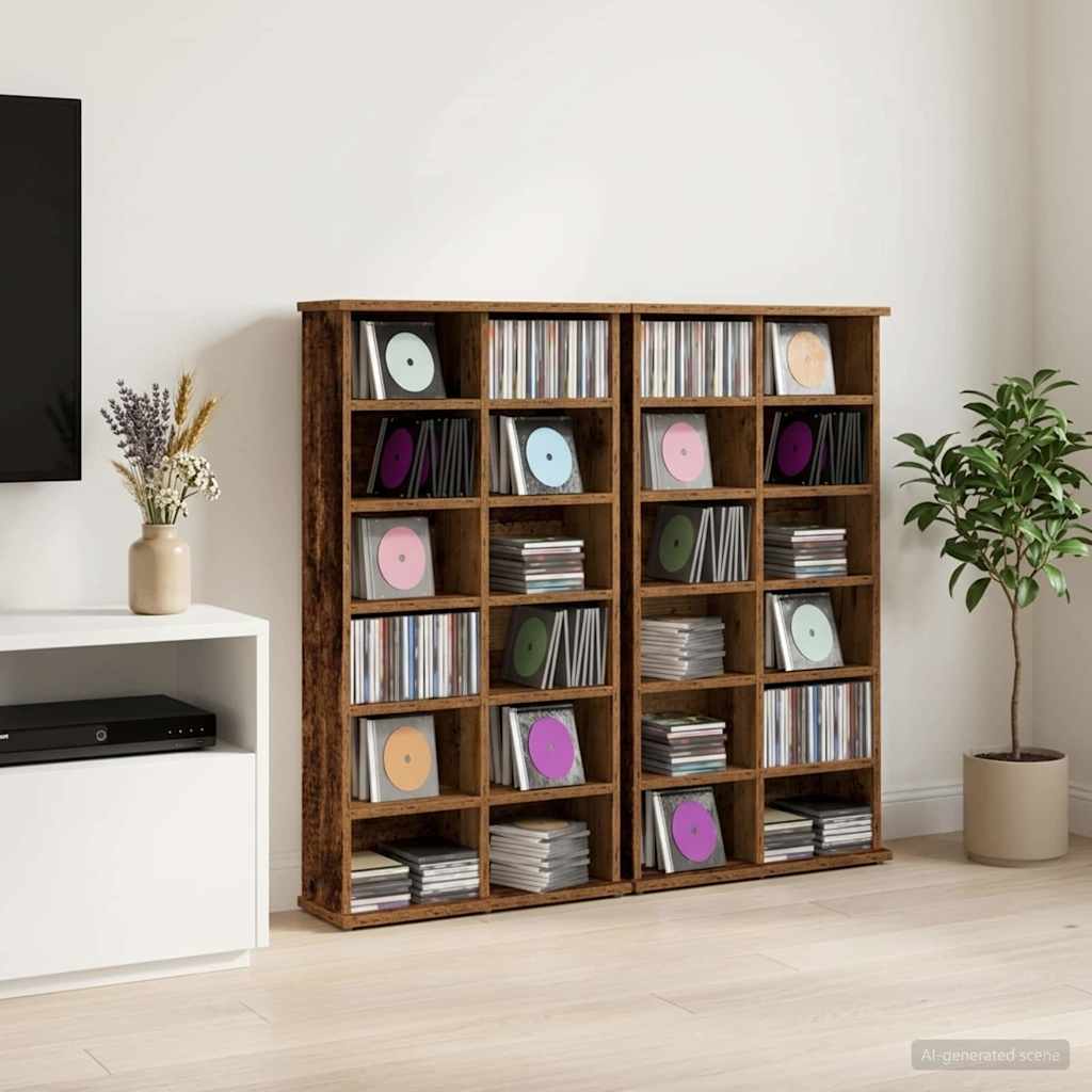 CD Kast 2 st Oud hout 60 x 17 x 92 cm Bewerkt hout