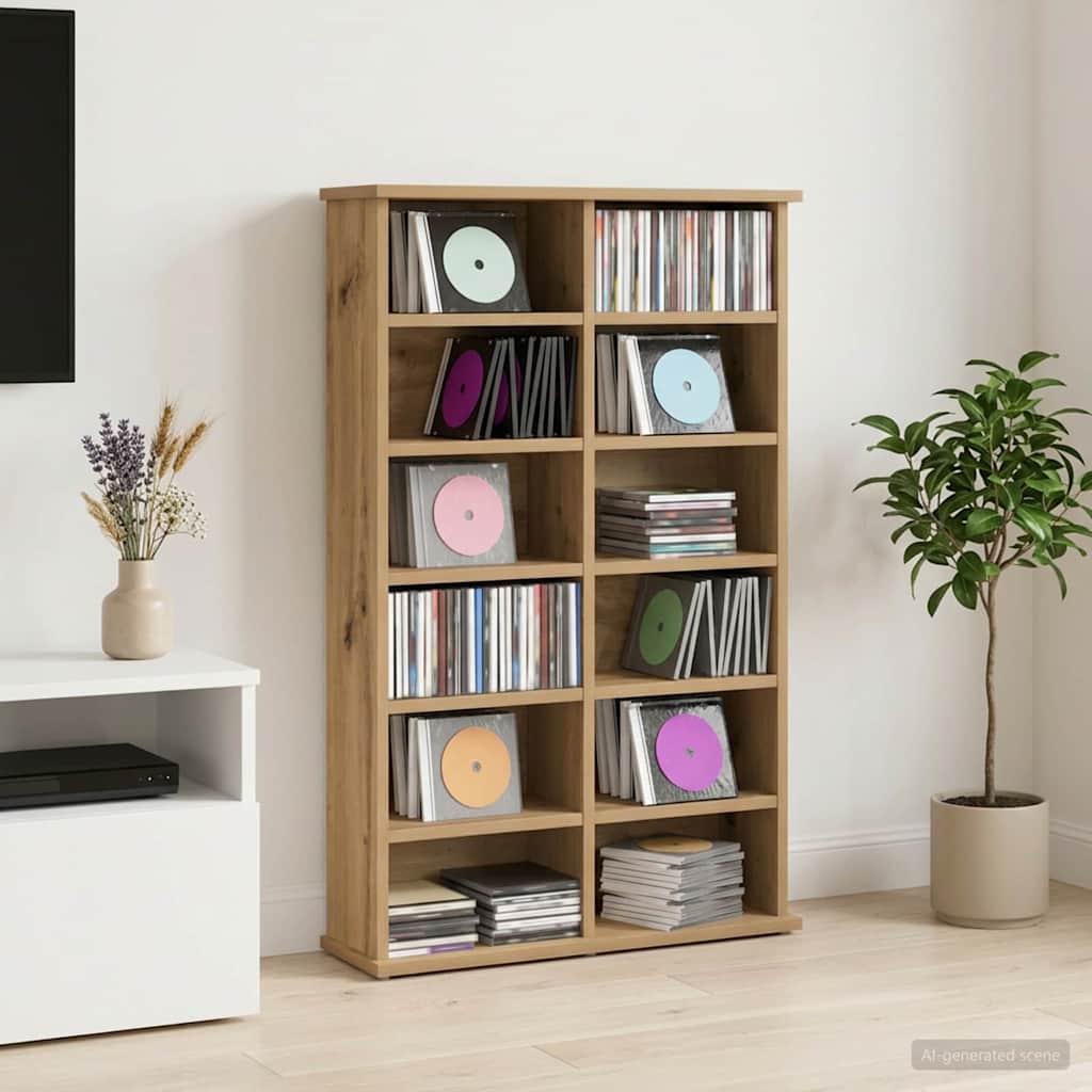 CD Kast Artisanaal eiken 60 x 17 x 92 cm Bewerkt hout