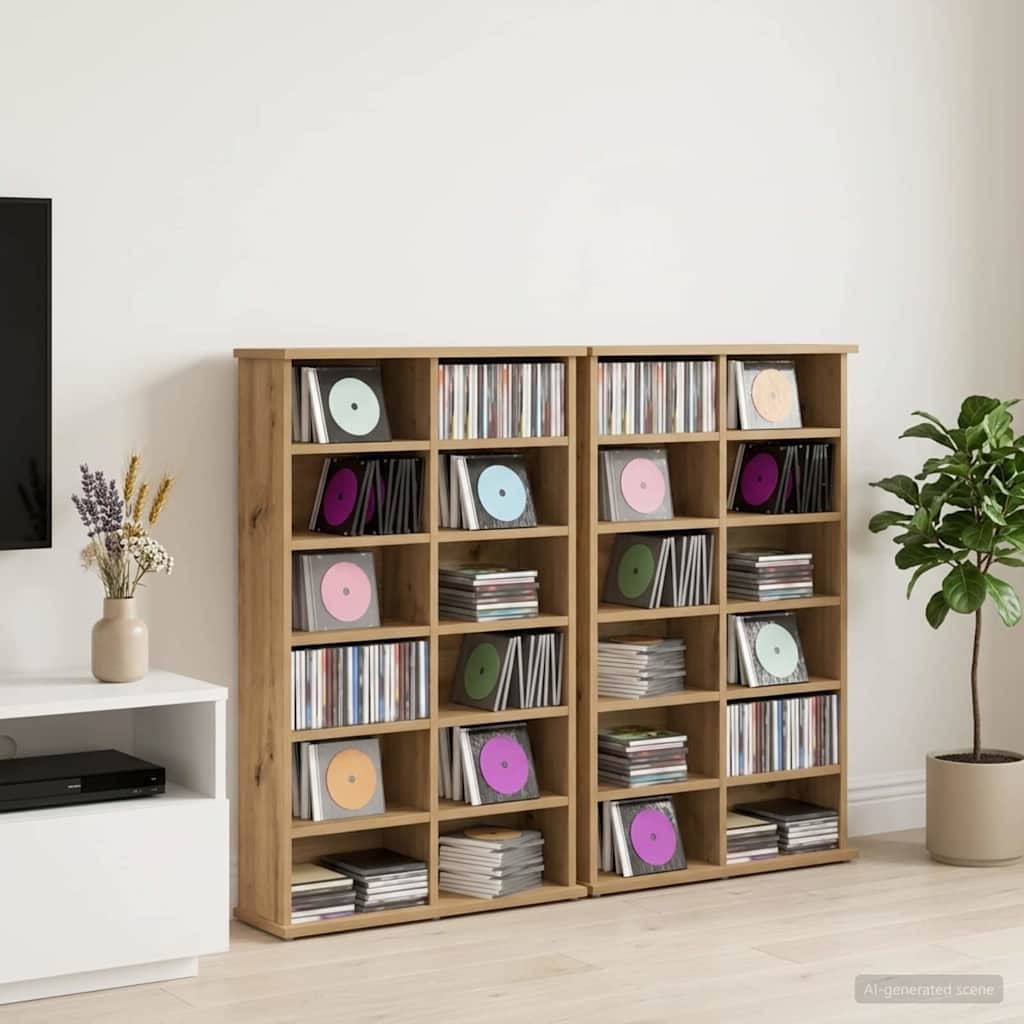 CD Kast 2 st Artisanaal eiken 60 x 17 x 92 cm Bewerkt hout