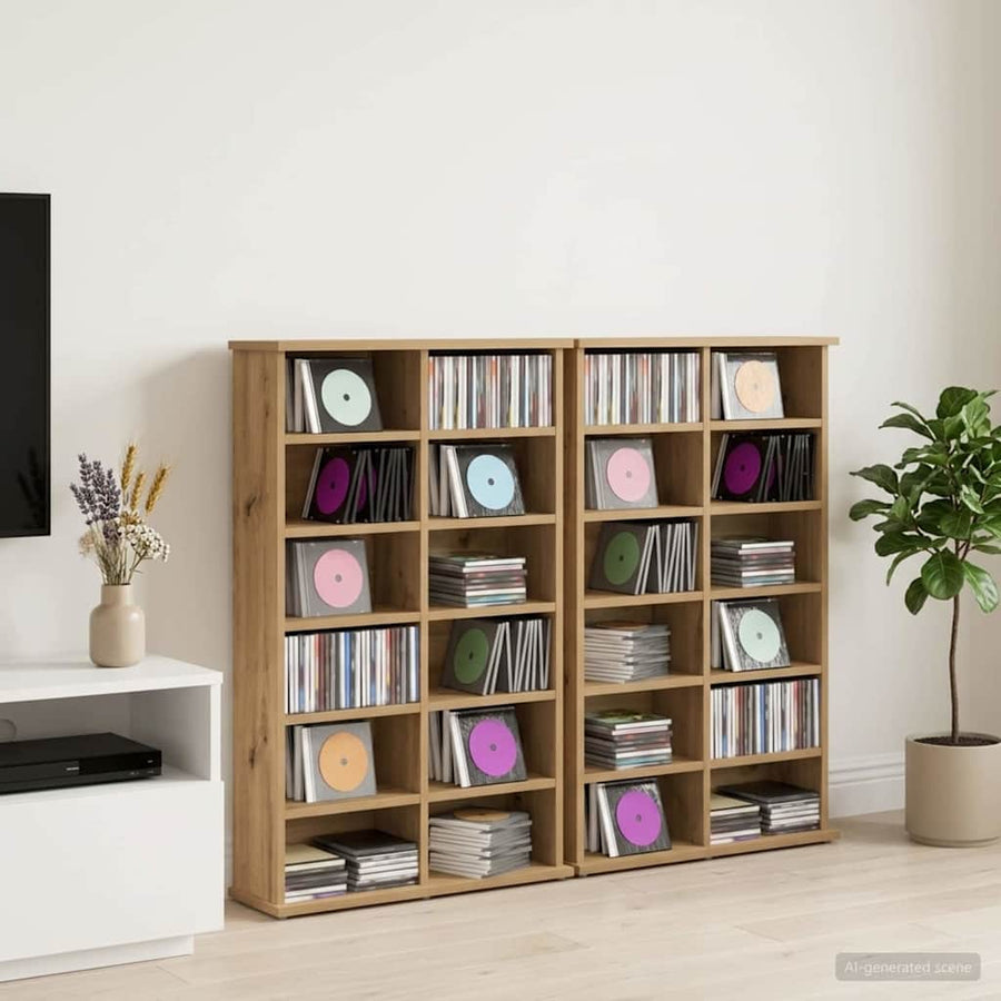 CD Kast 2 st Artisanaal eiken 60 x 17 x 92 cm Bewerkt hout