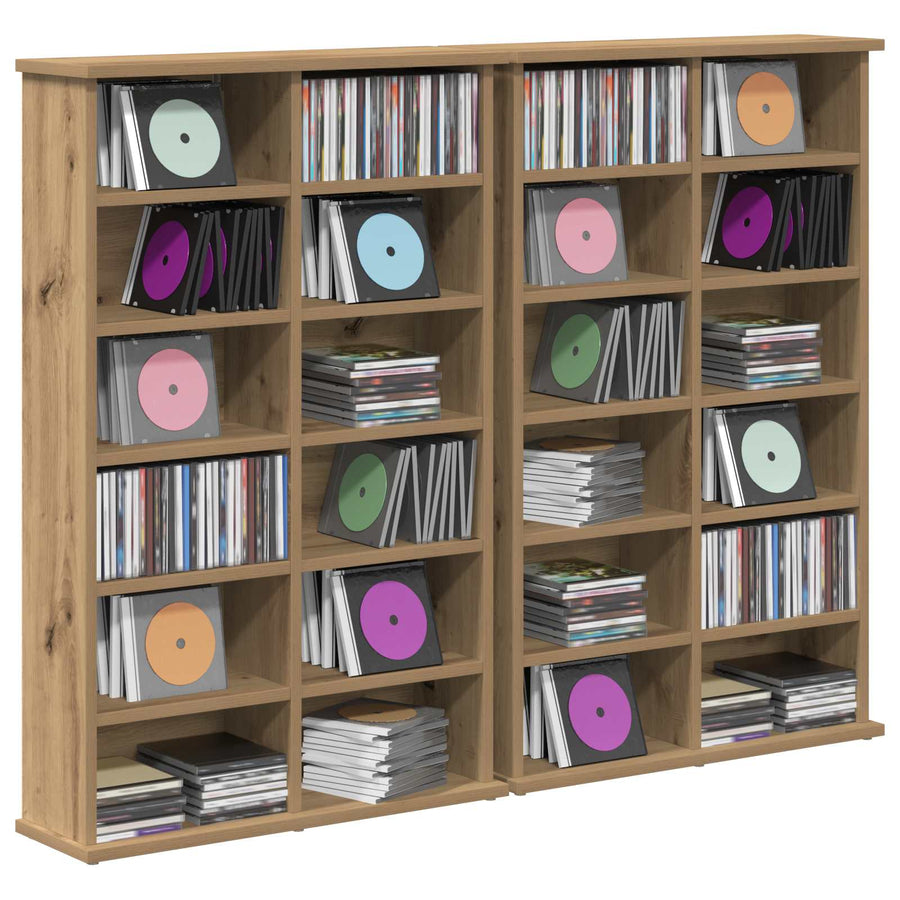 CD Kast 2 st Artisanaal eiken 60 x 17 x 92 cm Bewerkt hout