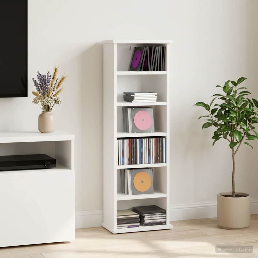 CD Kast Wit 60 x 17 x 92 cm Bewerkt hout