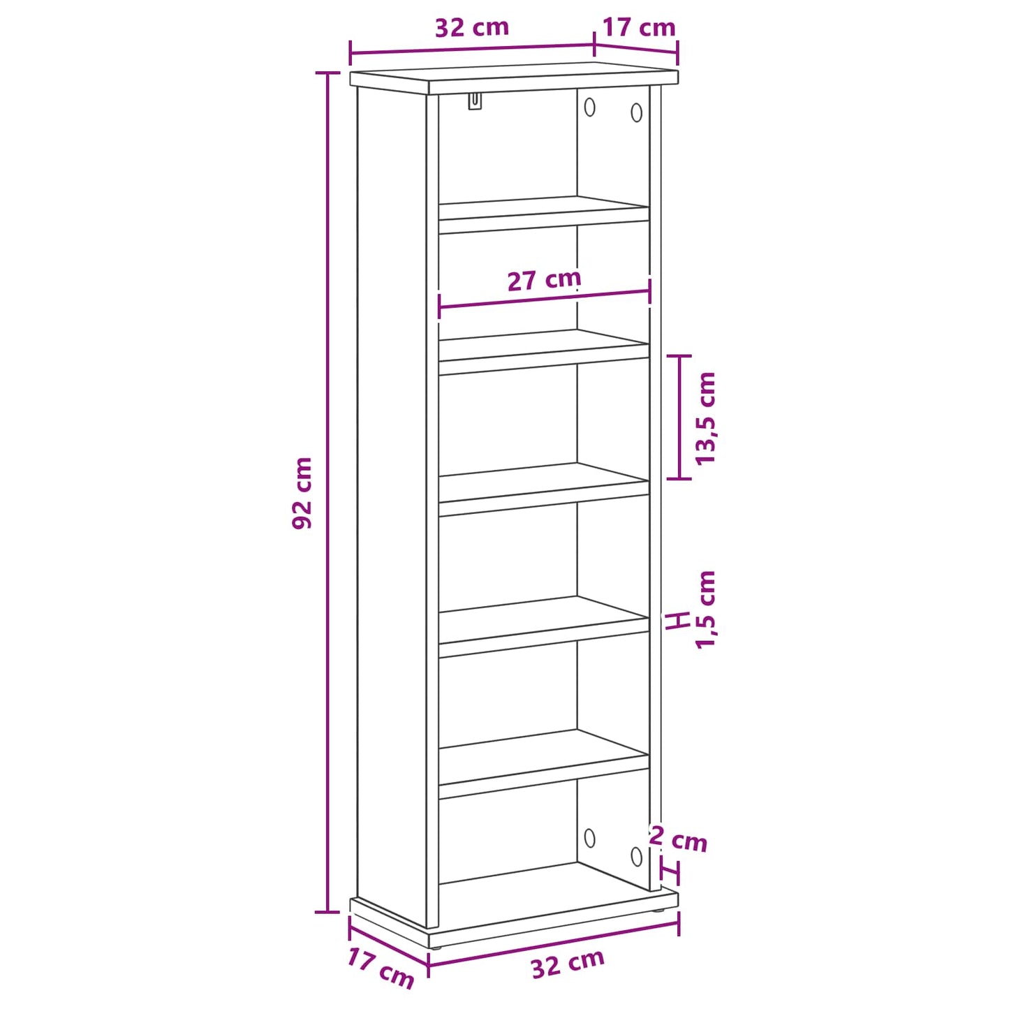 CD Kast Wit 60 x 17 x 92 cm Bewerkt hout