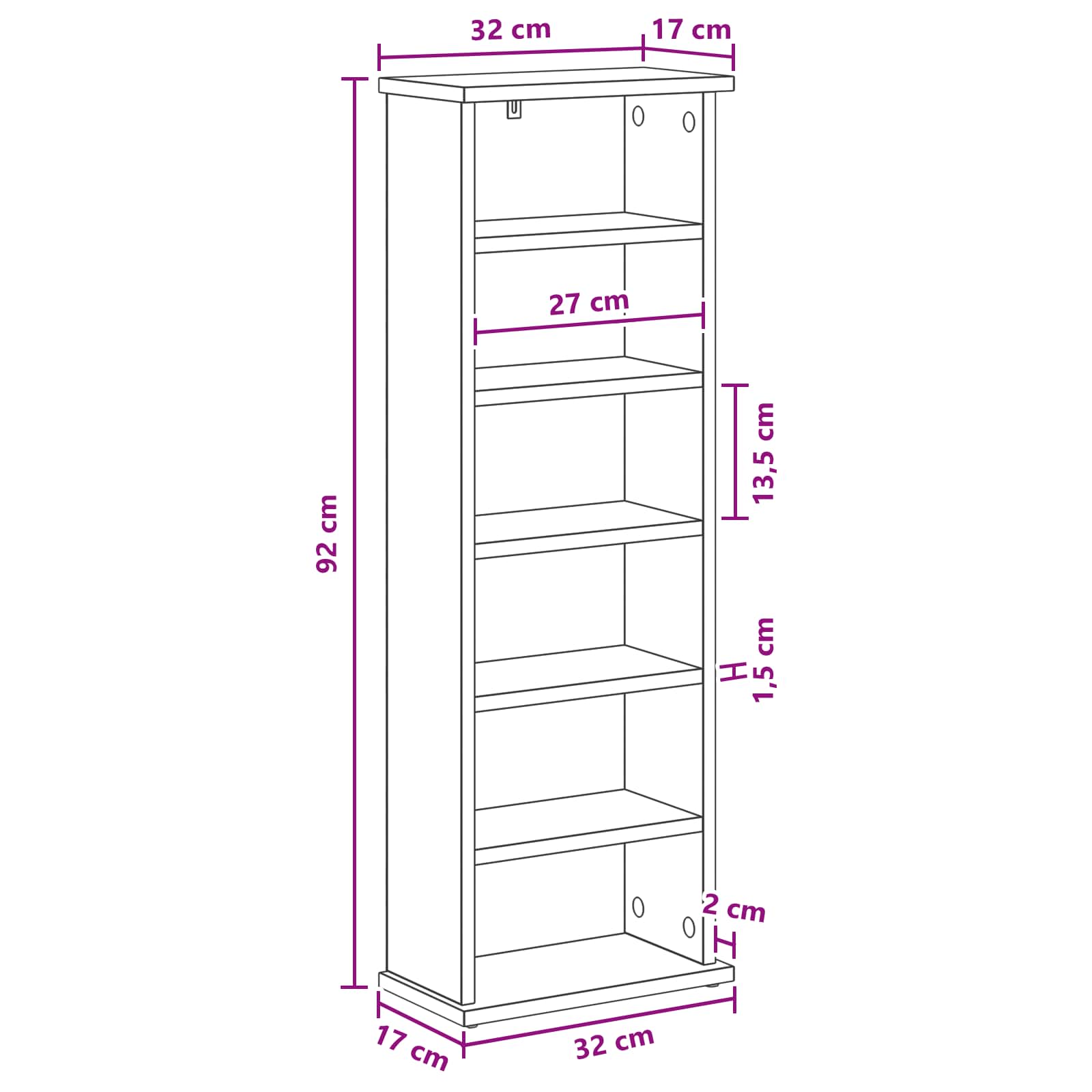 CD Kast Zwart eiken 60 x 17 x 92 cm Bewerkt hout