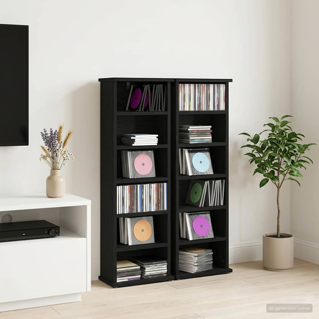 CD Kast 2 st Zwart eiken 60 x 17 x 92 cm Bewerkt hout
