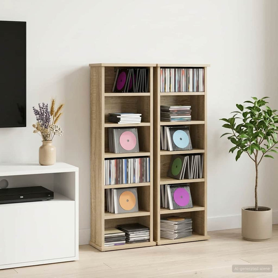CD Kast 2 st Sonoma Eiken 60 x 17 x 92 cm Bewerkt hout