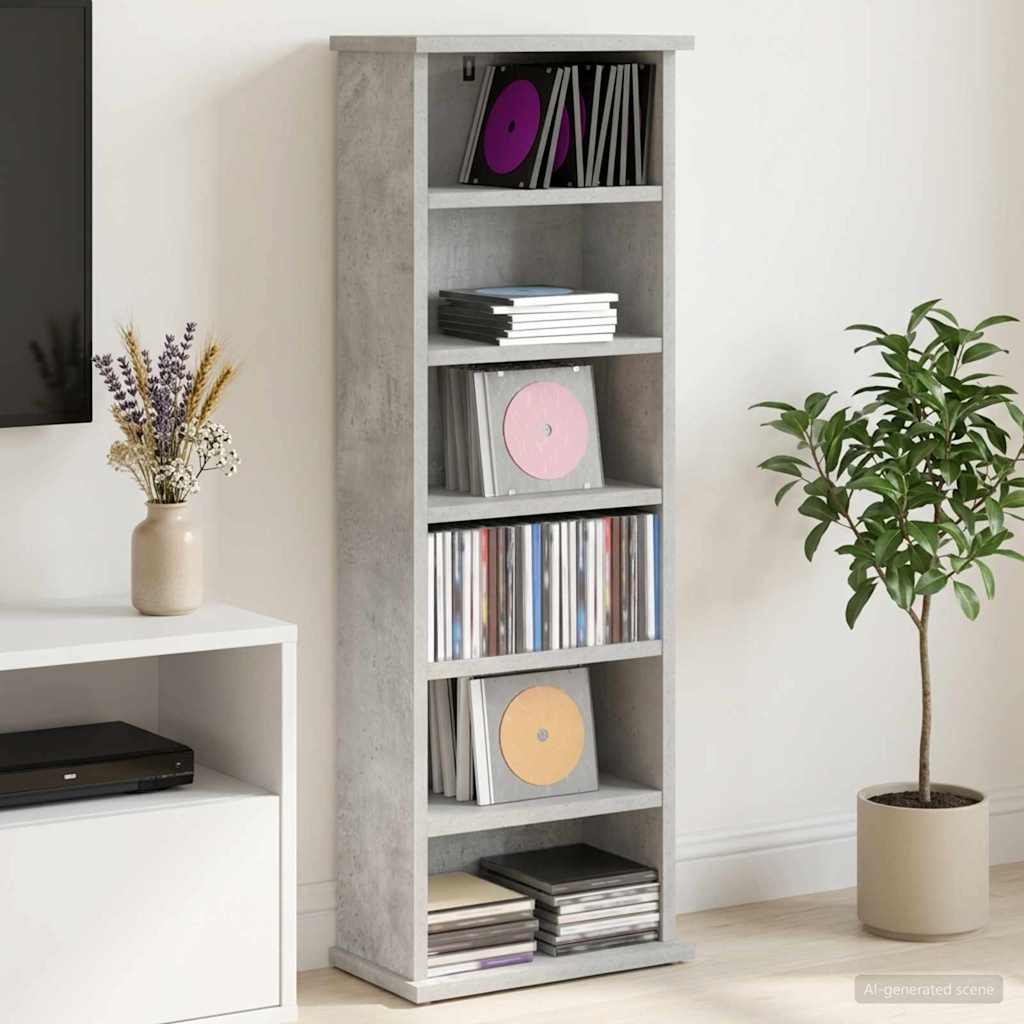 CD Kast Betongrijs 60 x 17 x 92 cm Bewerkt hout