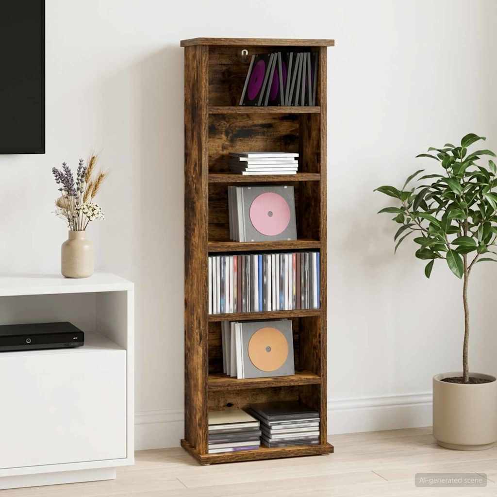 CD Kast Gerookt eiken 60 x 17 x 92 cm Bewerkt hout